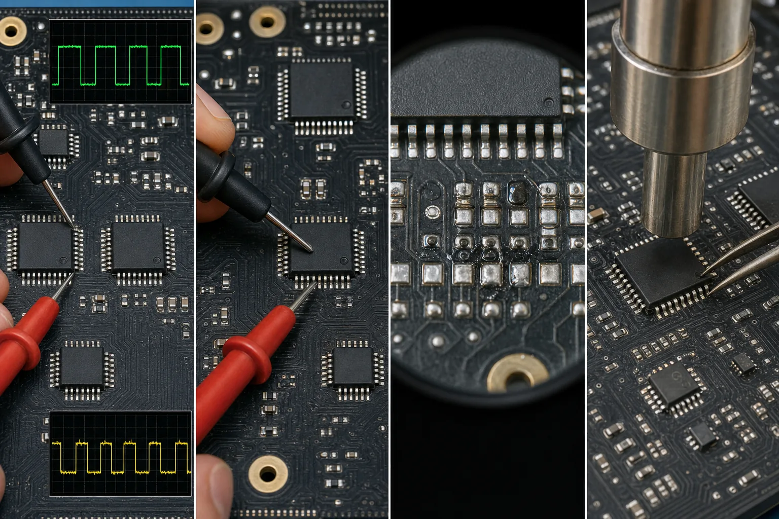 Step-by-step visual sequence for identifying and replacing a bad LED driver IC